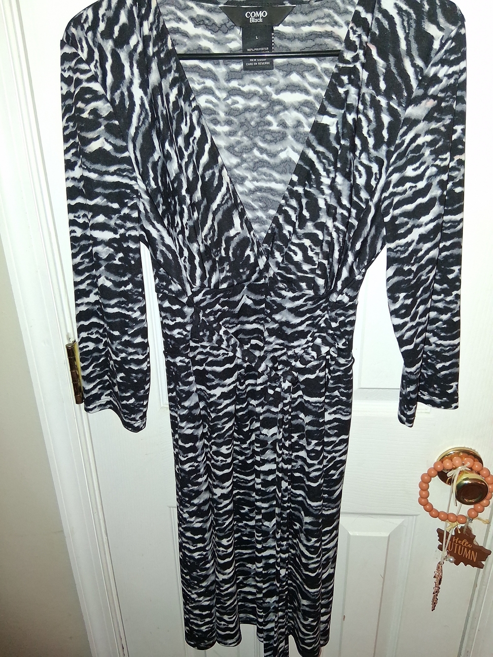 Como Black Black & White Printed Midi Dress